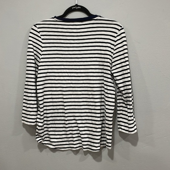 J.crew Navy And White Stripe Beaded Embellished Top Size Medium - Picture 4 of 4